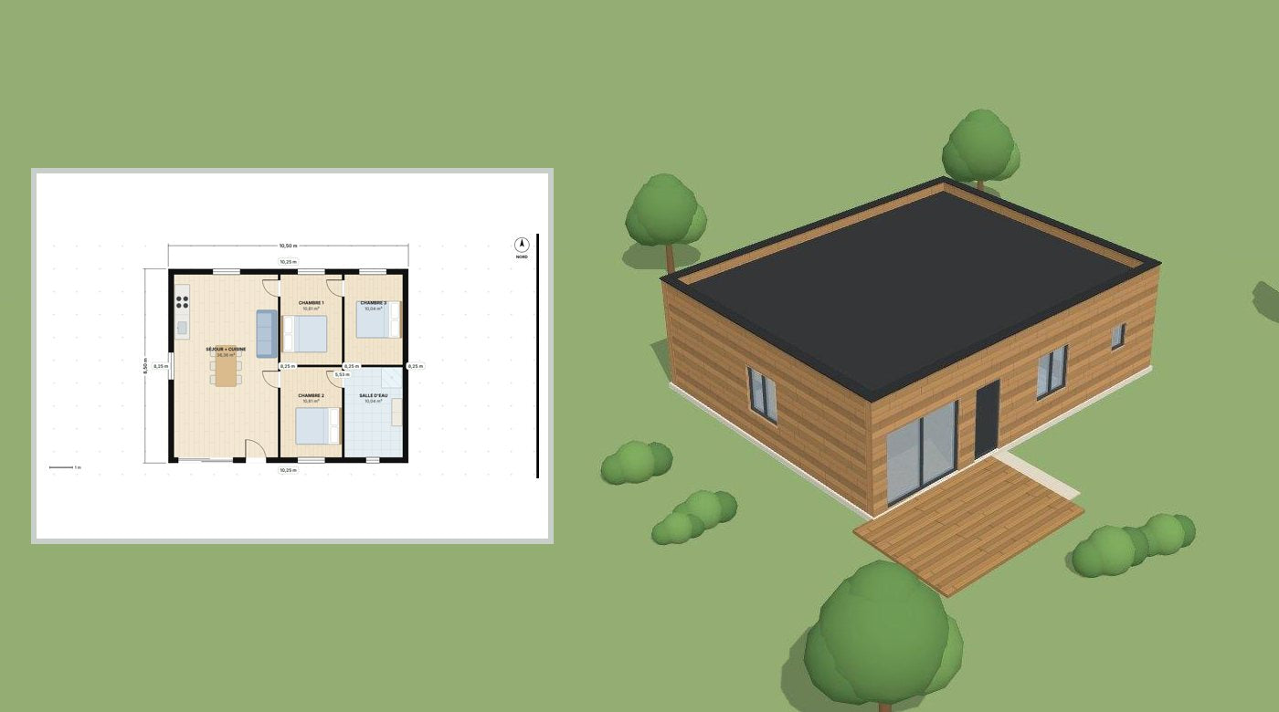 Plan 2D et vue 3D dans le configurateur