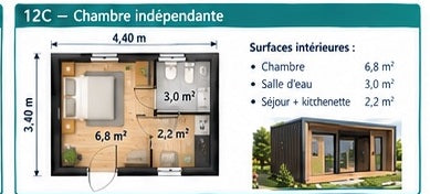 Studio de jardin LGS 12C Chambre indépendante — 12 m²