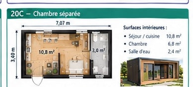 Studio de jardin LGS 20C Chambre séparée — 20 m²