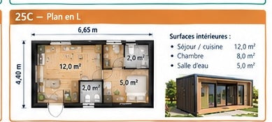Studio de jardin LGS 25C Plan en L — 25 m²