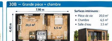 Studio de jardin LGS 30B Grande pièce + chambre — 30 m²
