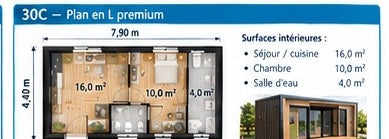 Studio de jardin LGS 30C Plan en L premium — 30 m²